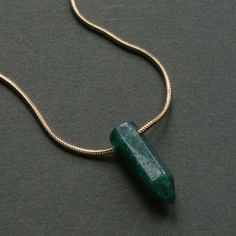 Stainless Steel Collect Yourself Green Aventurine Gemstone Point Necklace